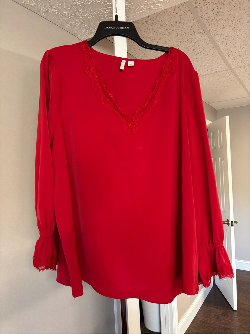 Cato Red Lace-Trim V-Neck Blouse